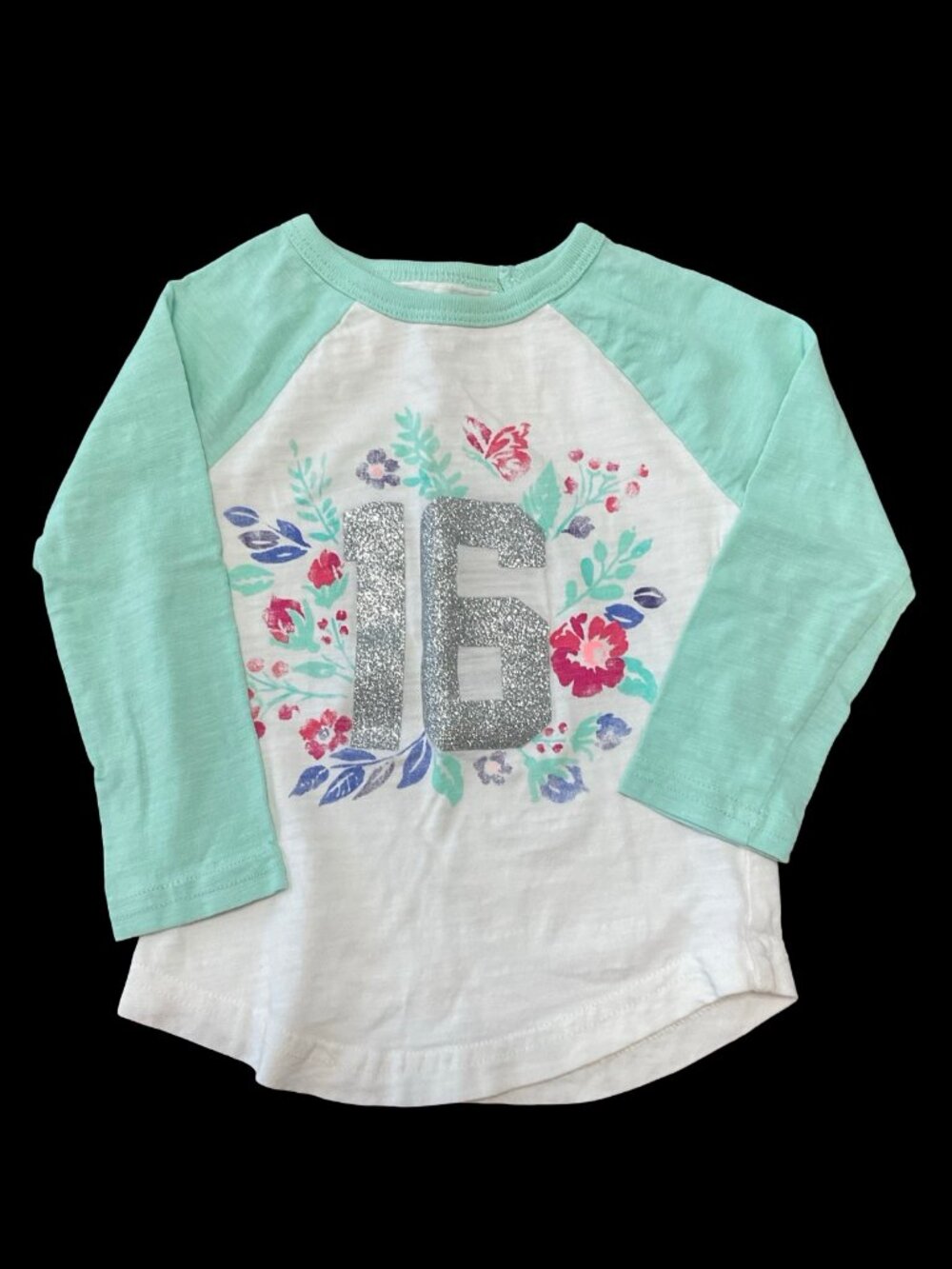 👣 5/$25 - Mint Floral Graphic Henley Long Sleeve Tee